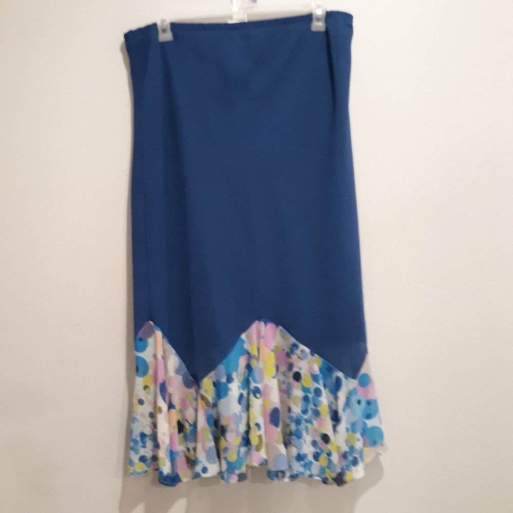 Blue with Colorful Polkadots at Bottom Maxi Skirt